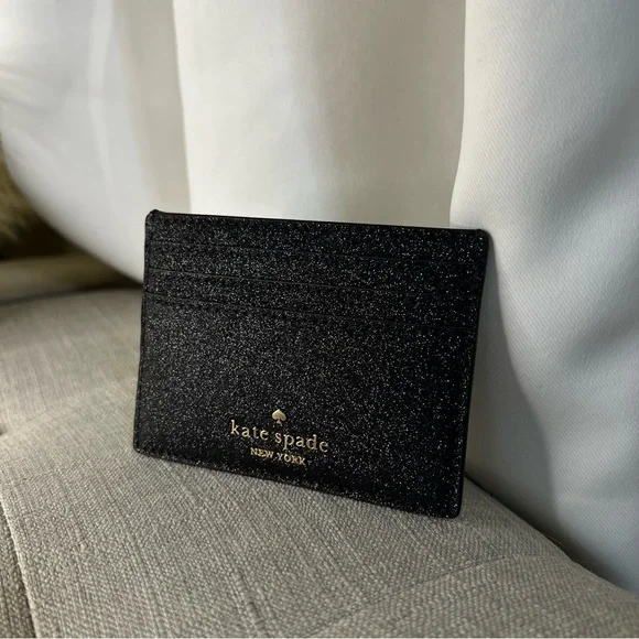 NWT Kate Spade Black Glitter Card Holder - Picture 5 of 6